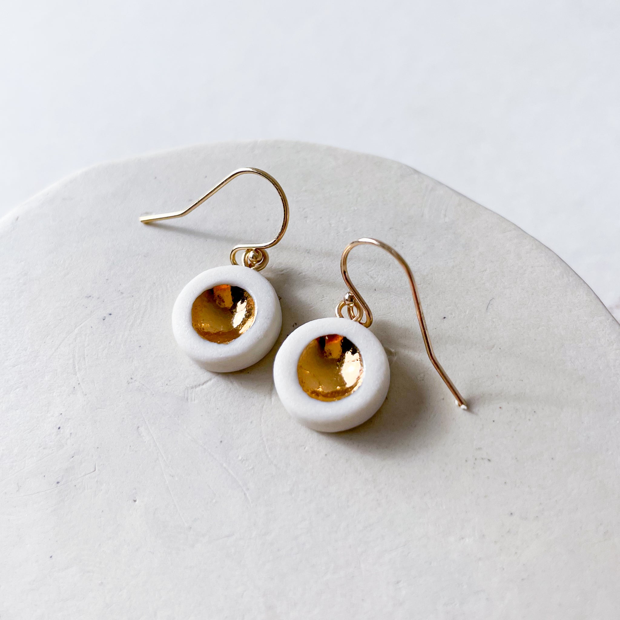 Classic Statement Porcelain Earrings good — White and Gold Porcelain — 24k Gold luster — Minimalist & Elegant jewellery — Handmade — Special Gift